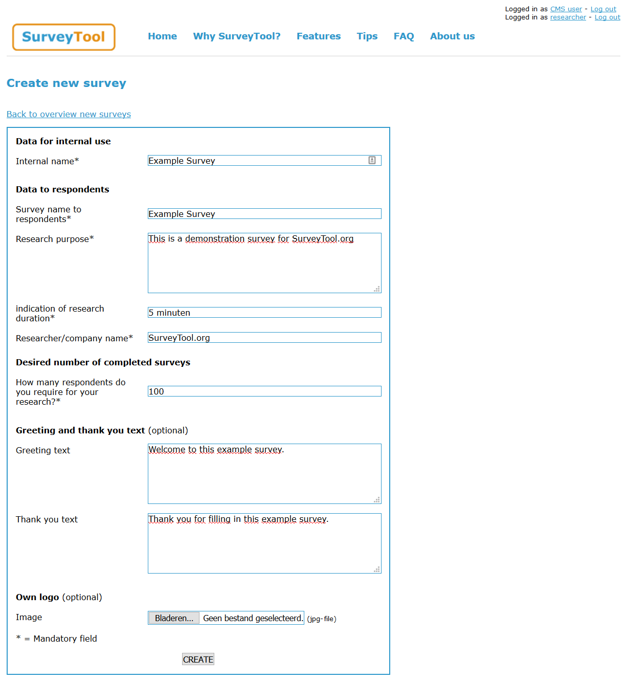 2.2 Specifying the survey